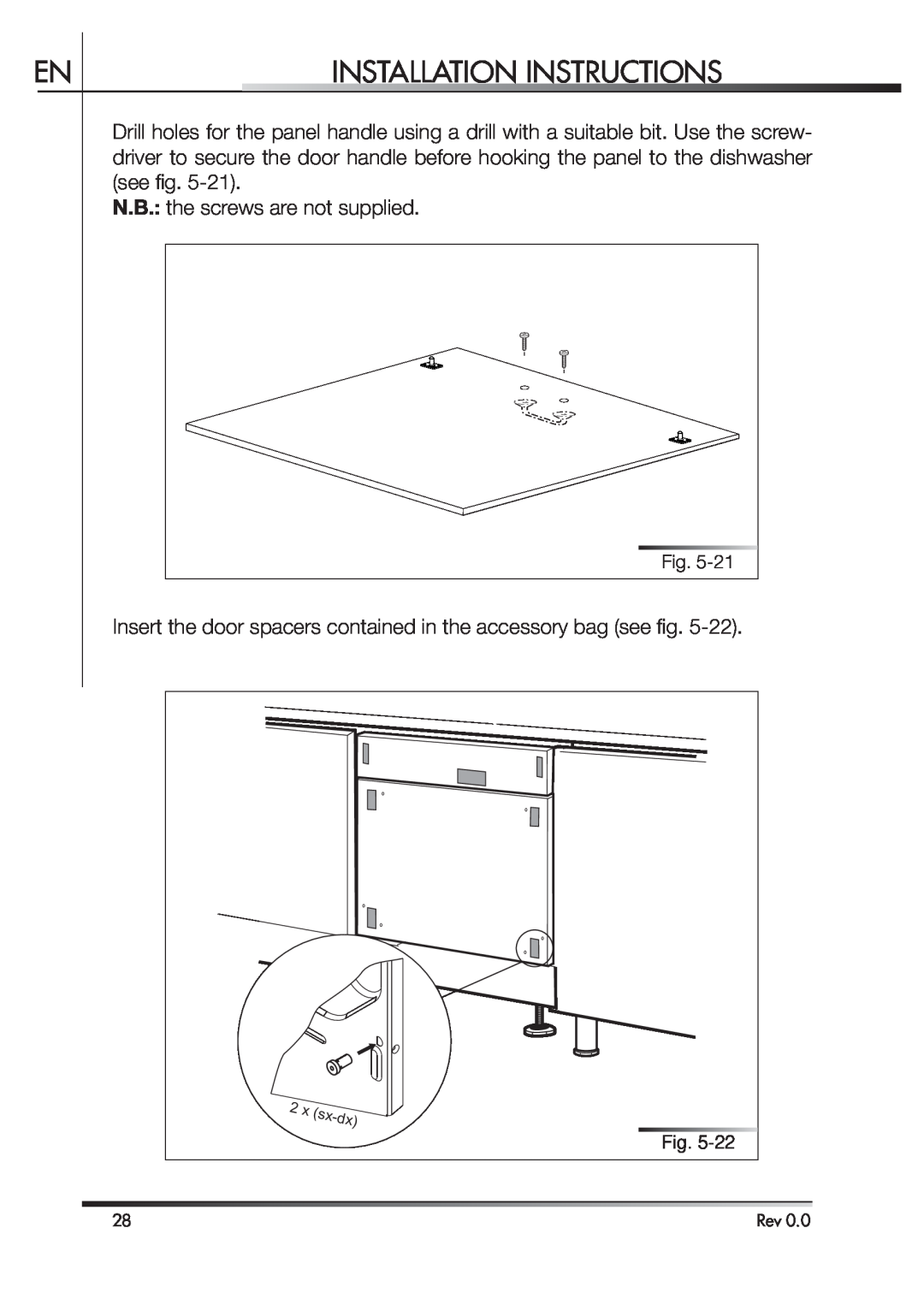 Smeg STA4645 instruction manual Installation Instructions, see ﬁ g, N.B. the screws are not supplied 