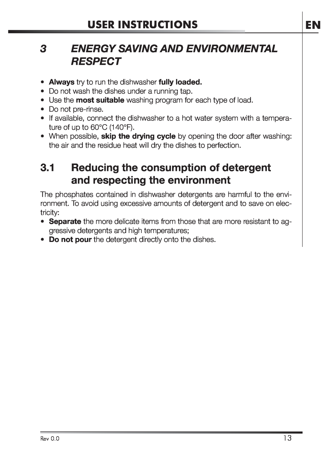 Smeg STA4645U manual Energy Saving And Environmental Respect, User Instructions 