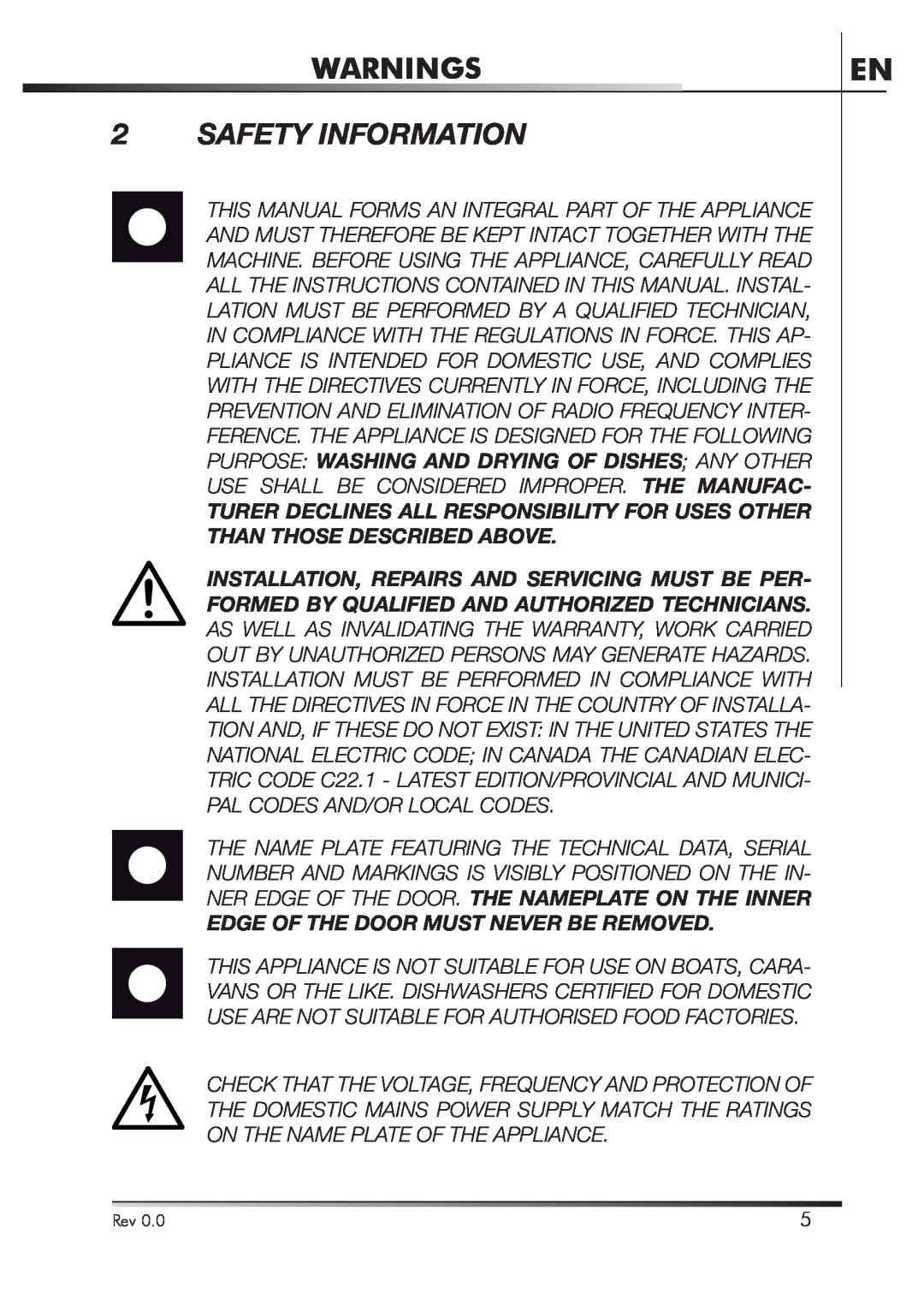Smeg STA4645U manual Safety Information, Warnings, Edge Of The Door Must Never Be Removed 