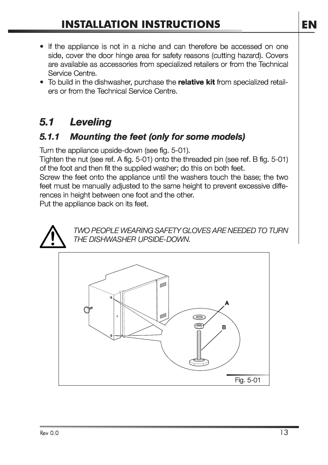 Smeg STA4645U manual Leveling, Mounting the feet only for some models, Installation Instructions 