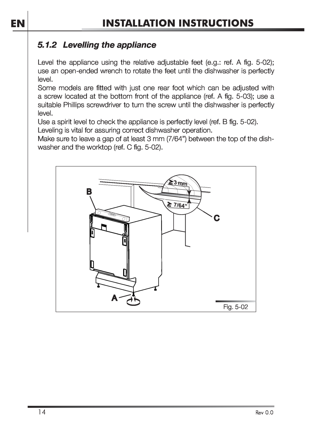 Smeg STA4645U manual Levelling the appliance, Installation Instructions 