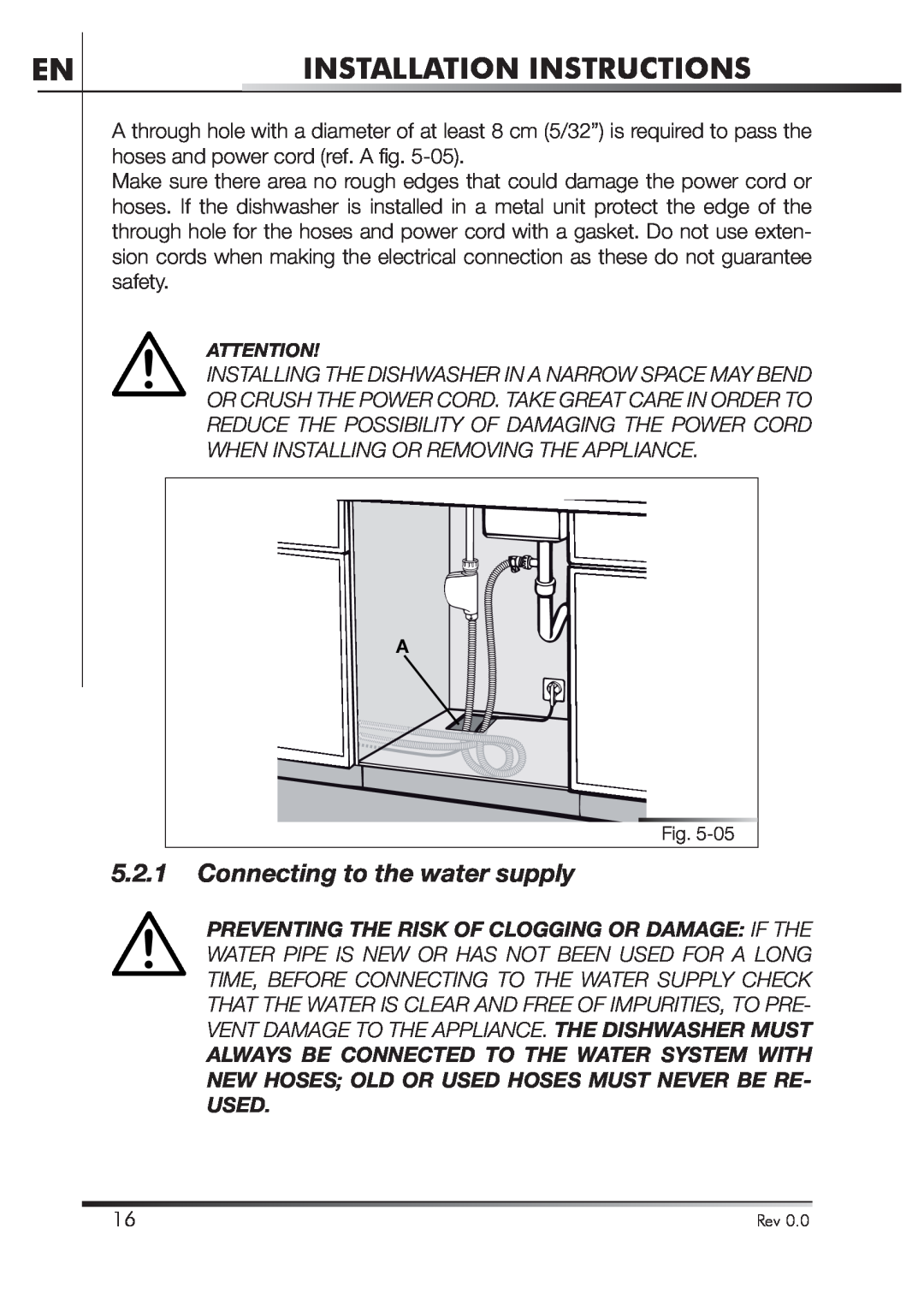 Smeg STA4645U manual Connecting to the water supply, Installation Instructions 