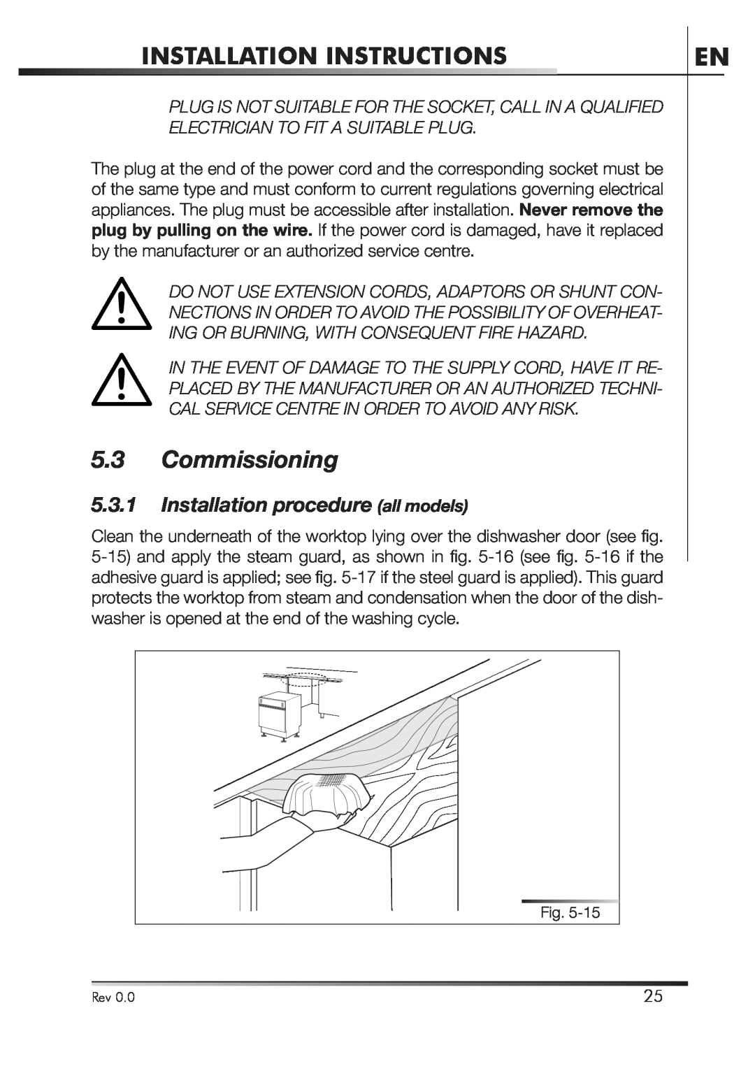 Smeg STA4645U manual Commissioning, Installation procedure all models, Installation Instructions 