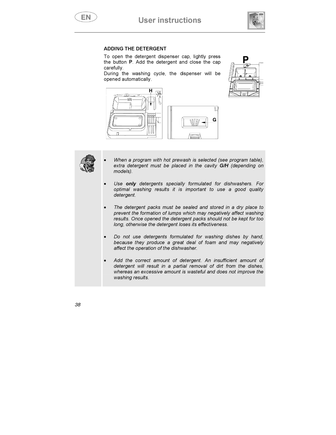 Smeg STA6045BE, STA6047, STA6145 instruction manual Adding the Detergent 