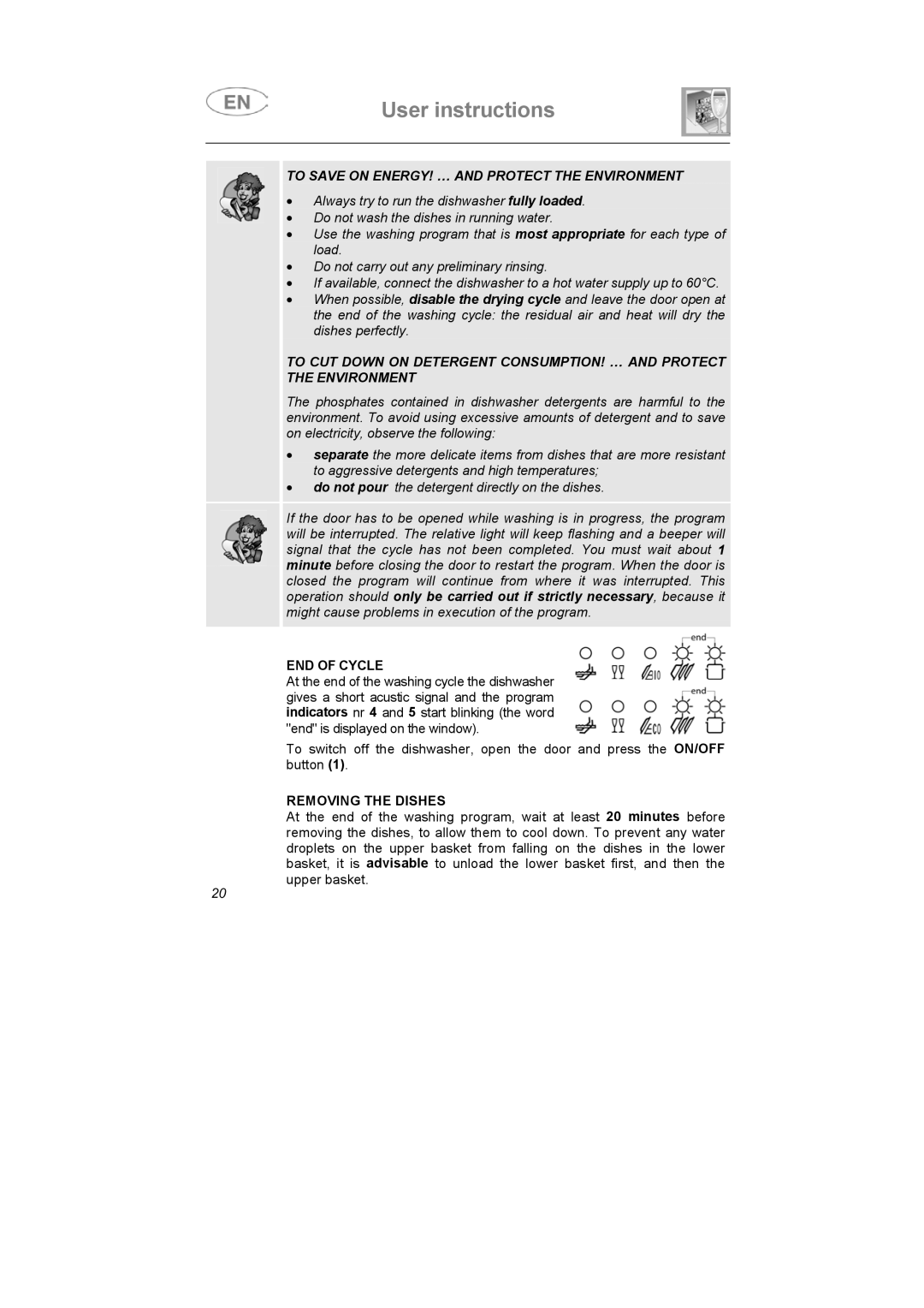 Smeg STA6045BE, STA6047, STA6145 instruction manual END of Cycle, Removing the Dishes 