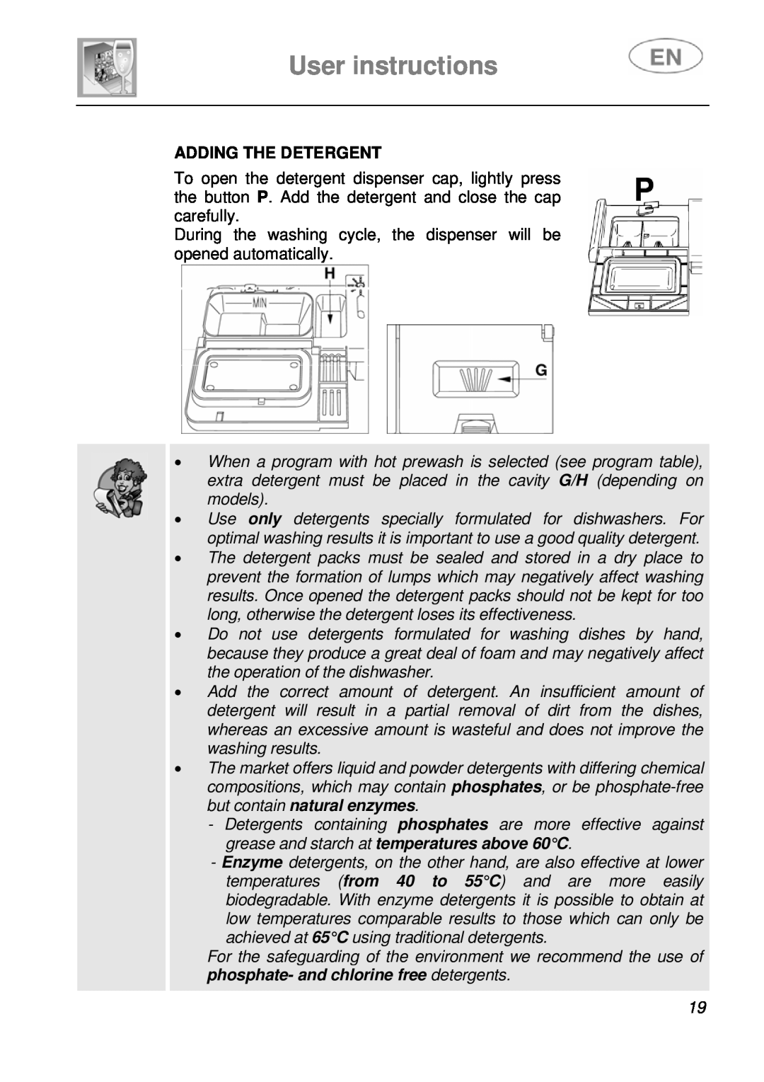 Smeg STA6245, STA6246 instruction manual User instructions, Adding The Detergent 