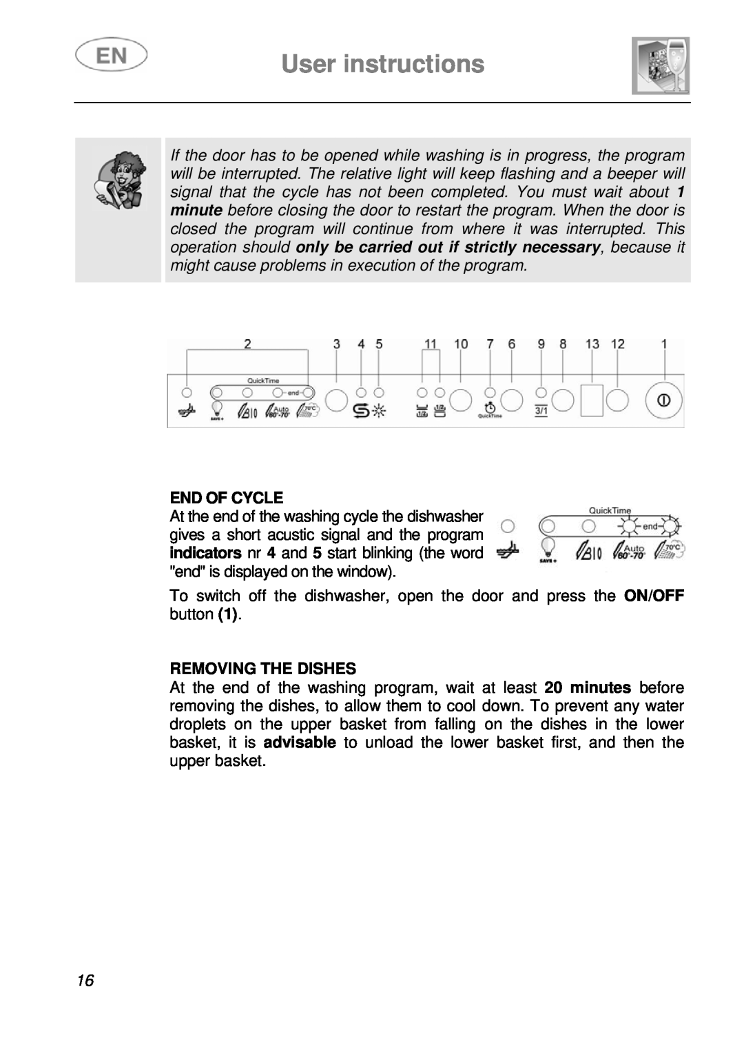 Smeg STA643PQ manual User instructions, End Of Cycle, Removing The Dishes 