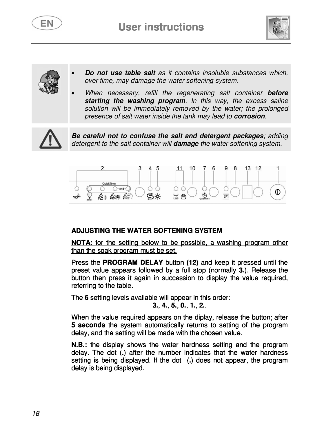 Smeg STA643PQ manual User instructions, Adjusting The Water Softening System 