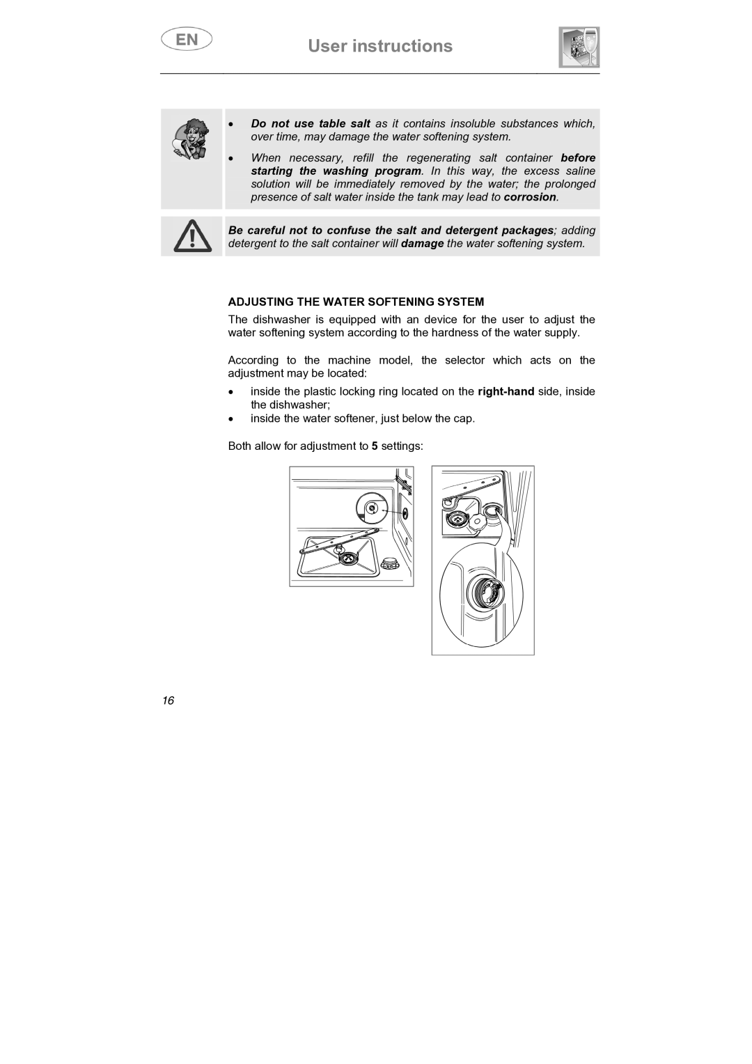 Smeg STA645Q manual Adjusting the Water Softening System 