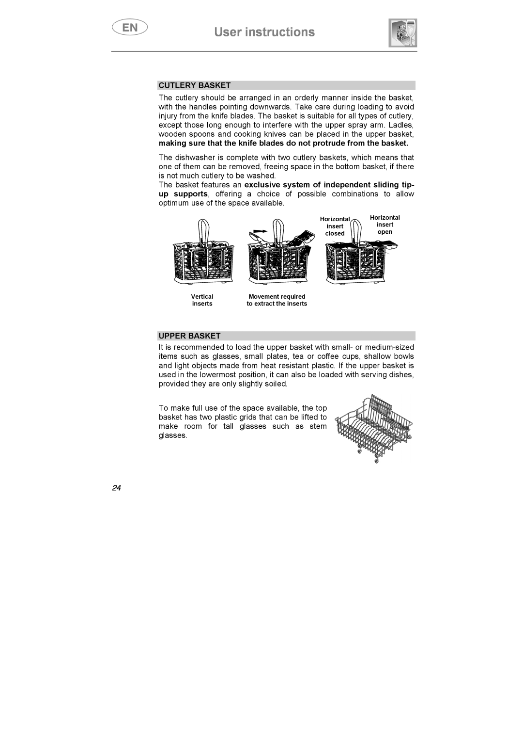Smeg STA645Q manual User instructions, Cutlery Basket, Upper Basket 