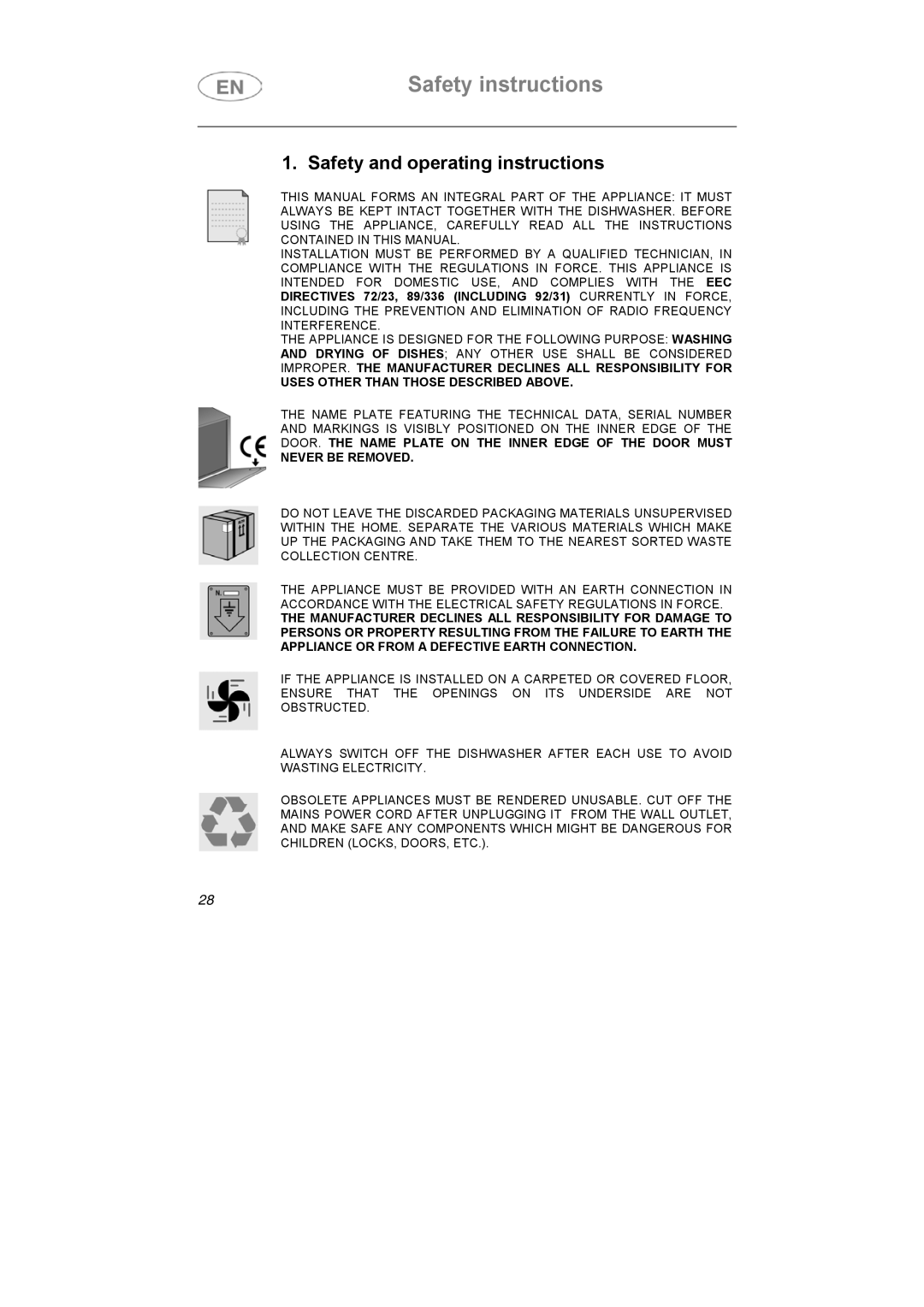 Smeg STX1-5, STX1-7 manual Safety instructions, Safety and operating instructions 