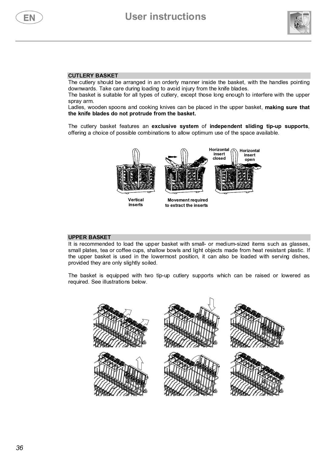 Smeg STX4-3 instruction manual Cutlery Basket, Upper Basket 