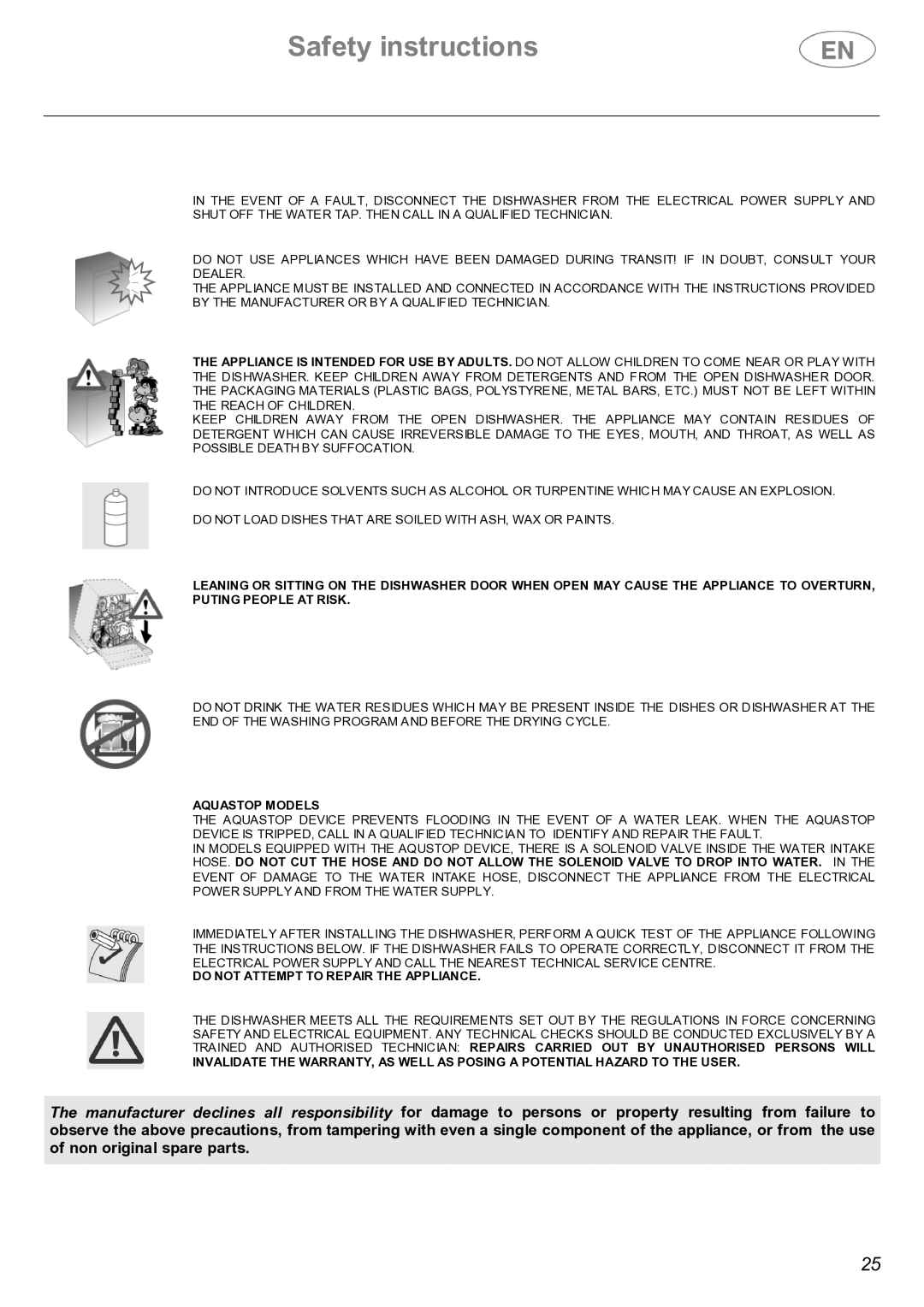 Smeg STX4-3 instruction manual Aquastop Models 