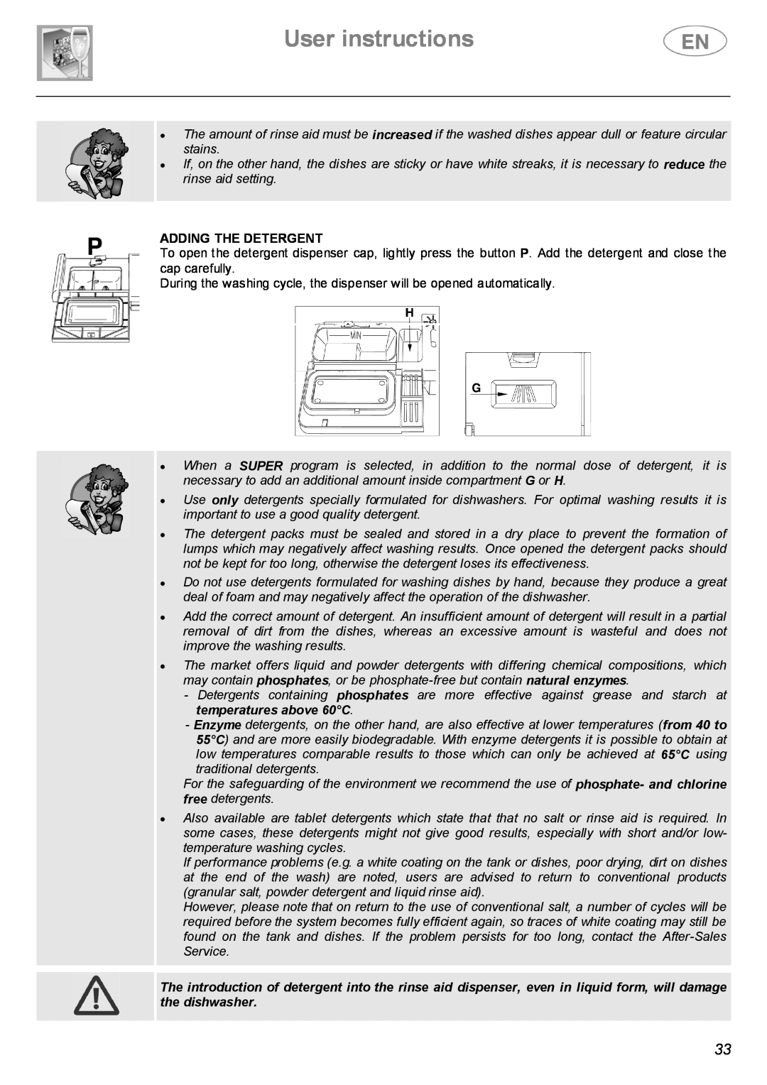Smeg STX4-3 instruction manual User instructions, Adding The Detergent 