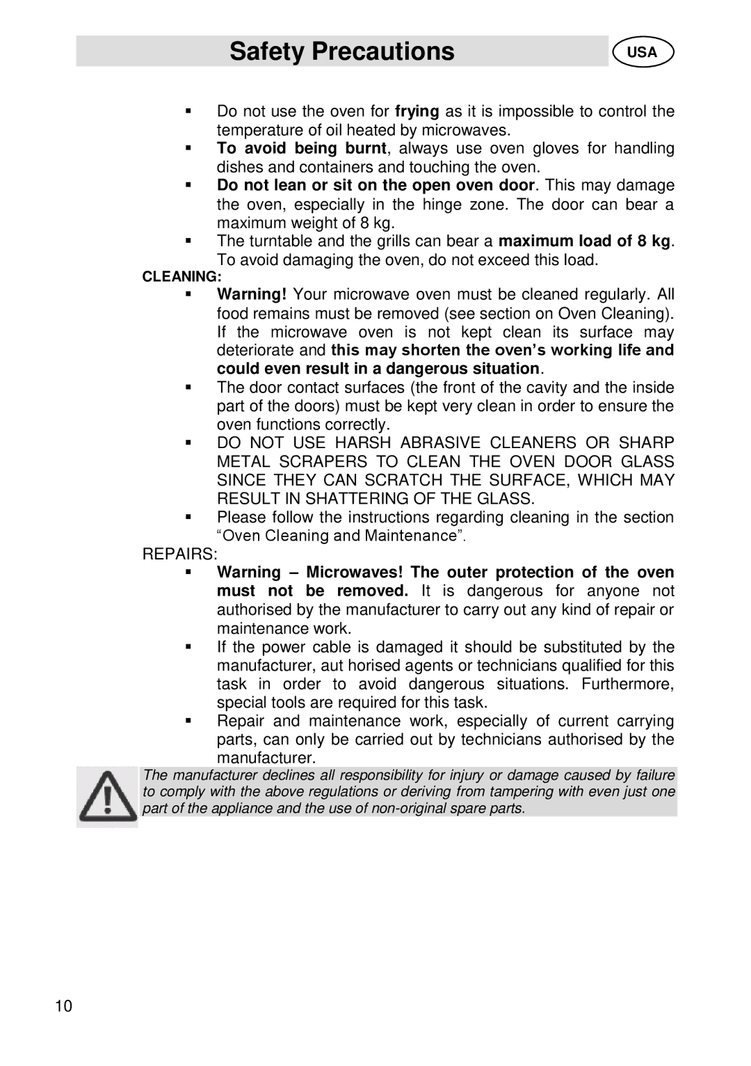 Smeg SU45 MCX manual Repairs 