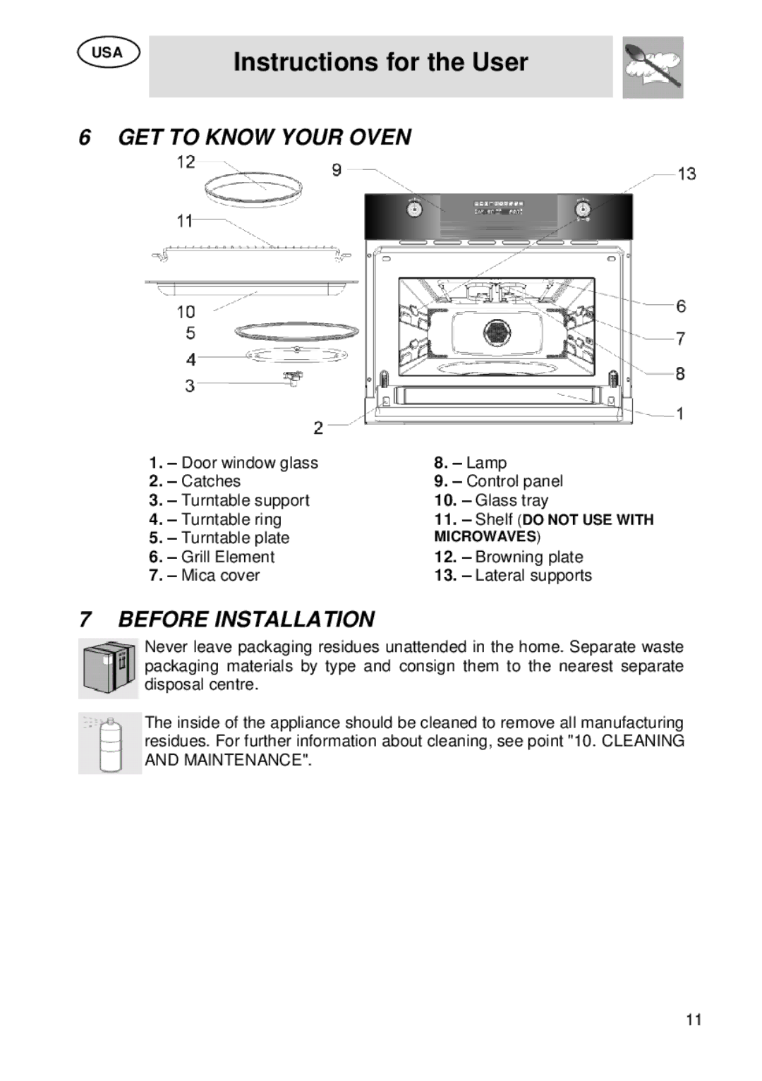 Smeg SU45 MCX manual GET to Know Your Oven, Before Installation 