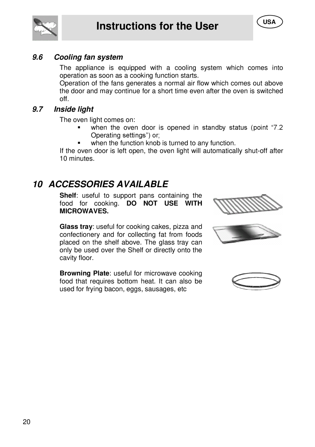 Smeg SU45 MCX manual Accessories Available, Cooling fan system, Inside light 