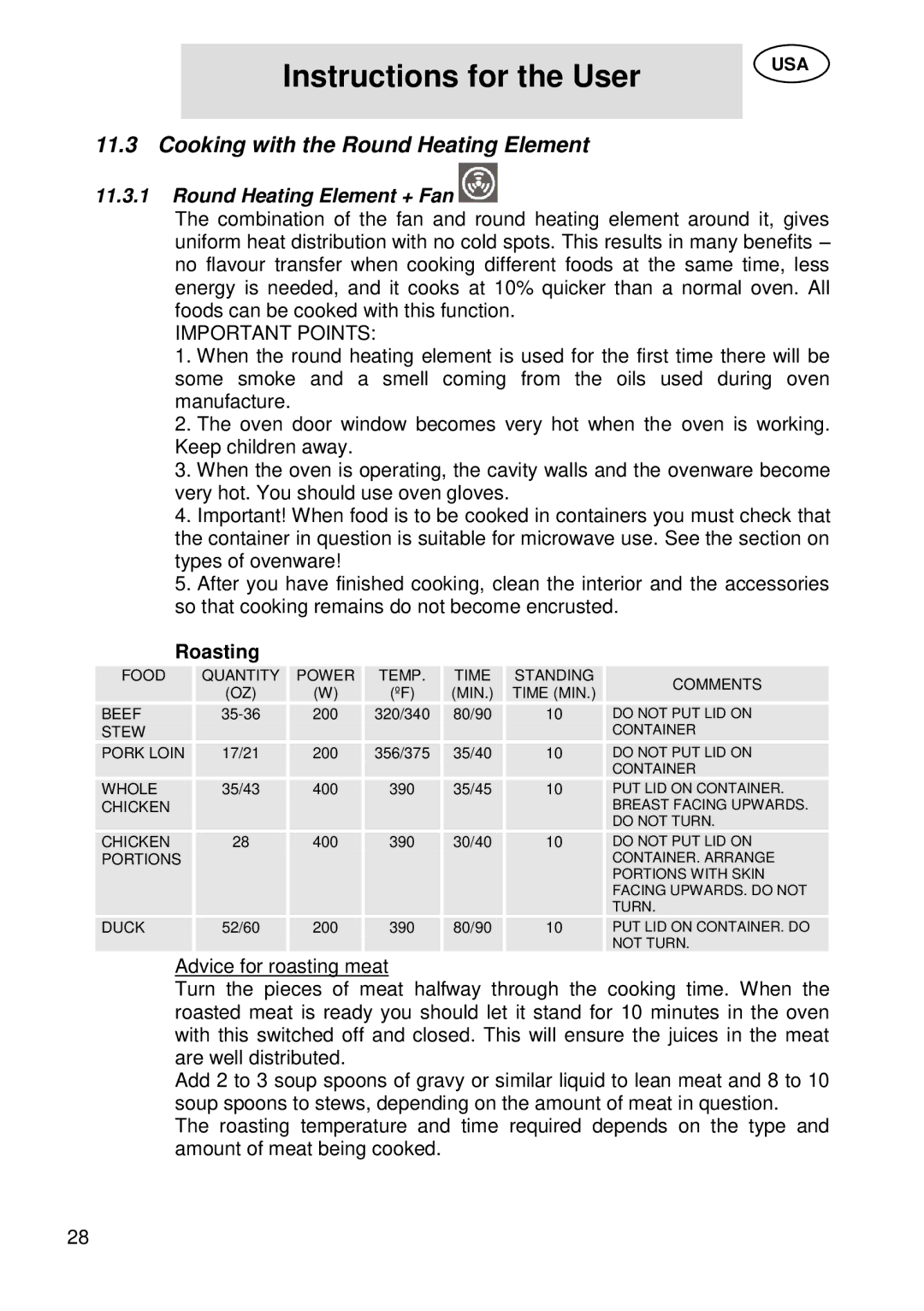 Smeg SU45 MCX manual Cooking with the Round Heating Element, Round Heating Element + Fan 