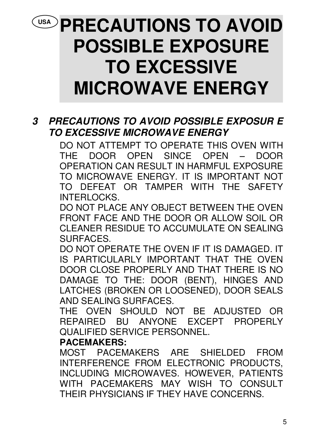 Smeg SU45 MCX manual Pacemakers 