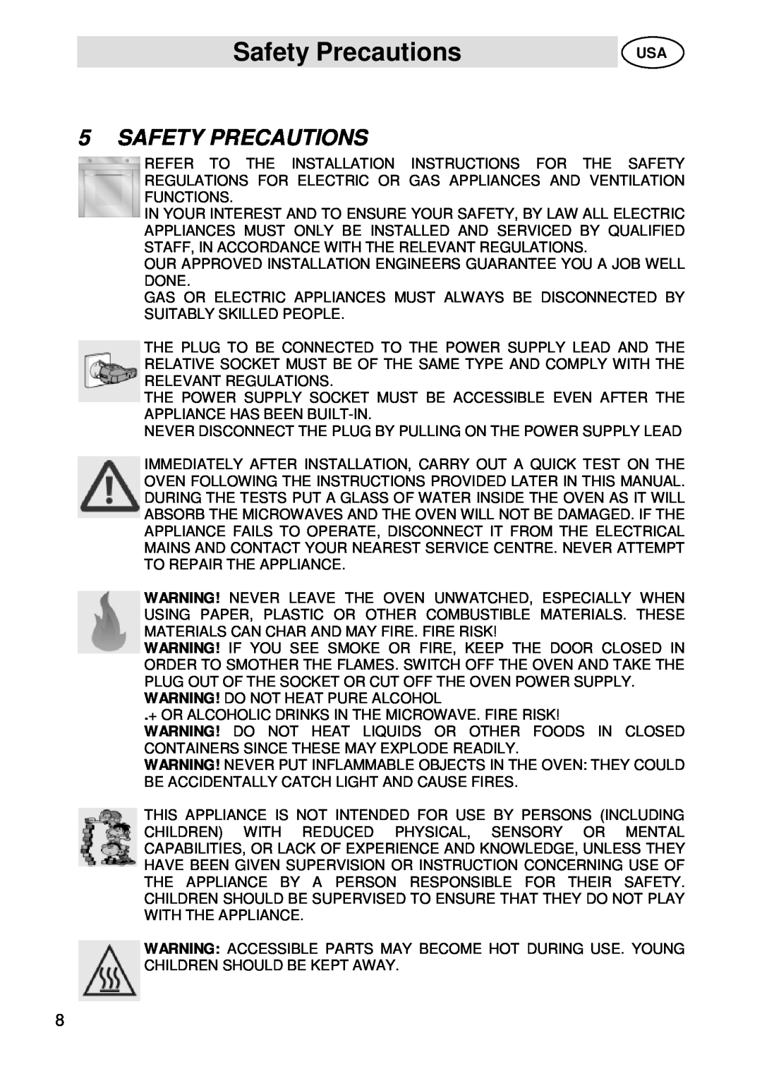 Smeg SU45 MCX manual Safety Precautions 