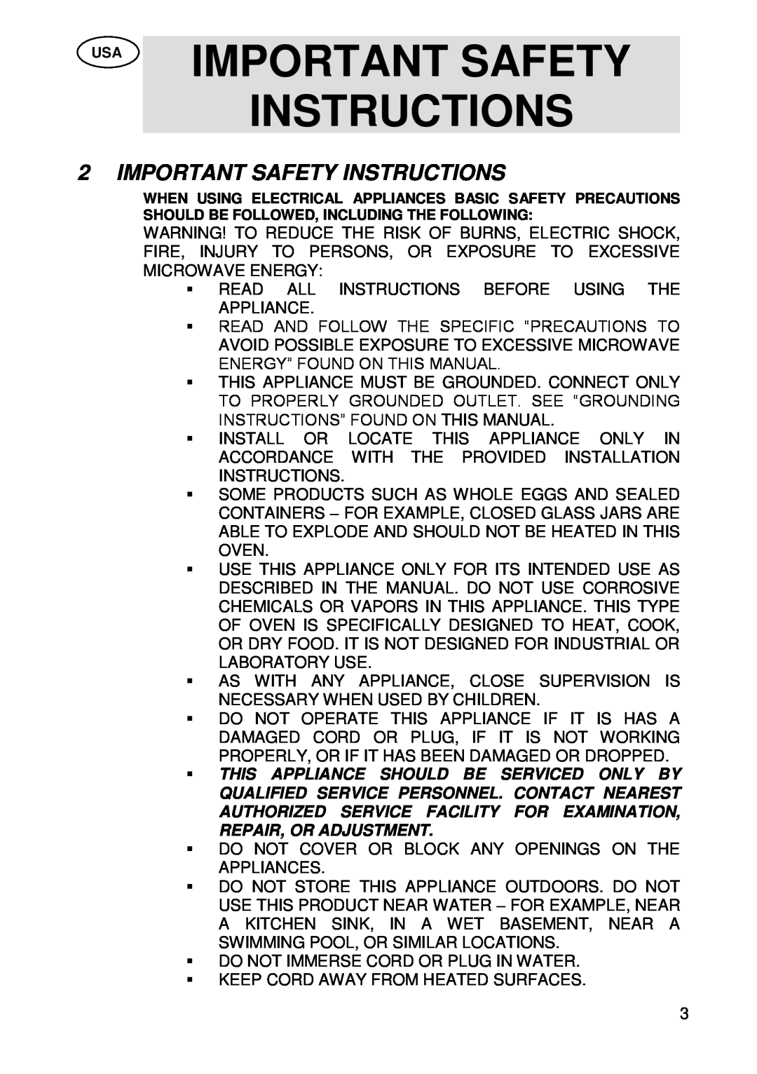 Smeg SU45 MCX manual Important Safety Instructions 