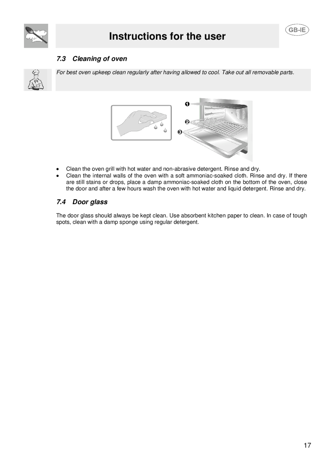 Smeg SUK61CMFX, SUK61CMFA, SUK61CMX5, SUK61CMA5 manual Cleaning of oven, Door glass 