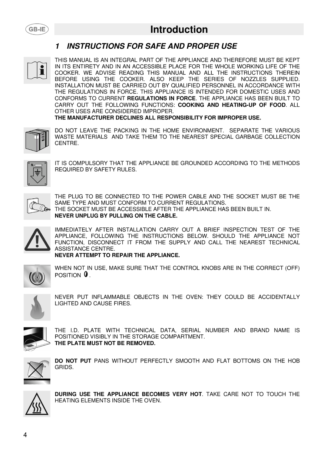 Smeg SUK61CMA5, SUK61CMFA, SUK61CMX5, SUK61CMFX manual Introduction, Instructions for Safe and Proper USE 