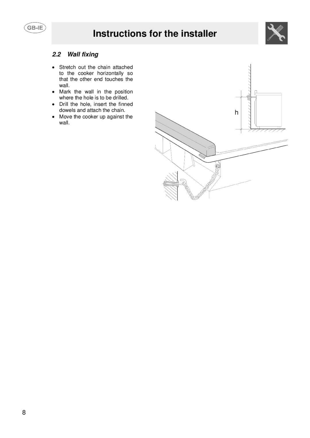 Smeg SUK61CMA5, SUK61CMFA, SUK61CMX5, SUK61CMFX manual Wall fixing 