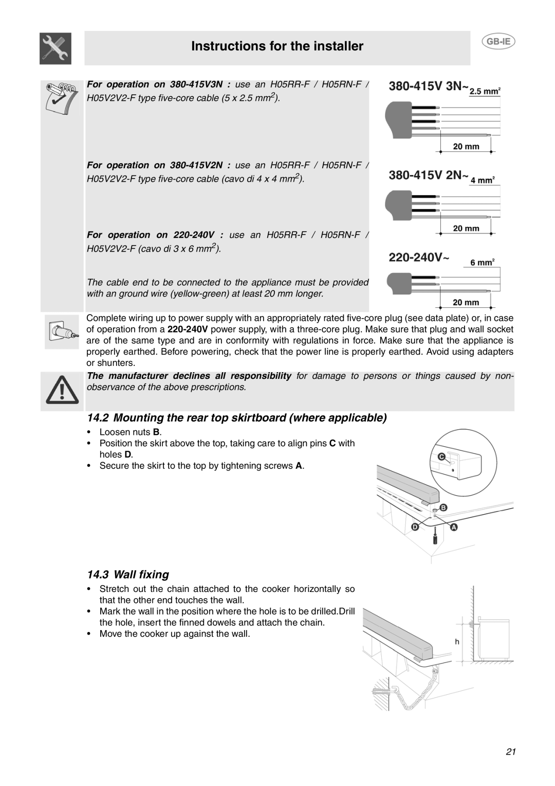 Smeg SUK61CPX5 manual Mounting the rear top skirtboard where applicable, Wall fixing 