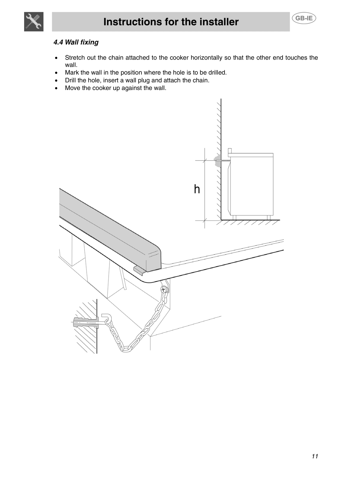 Smeg SUK81MBL5, SUK81MFX5, SUK81MFA5 manual Wall fixing 