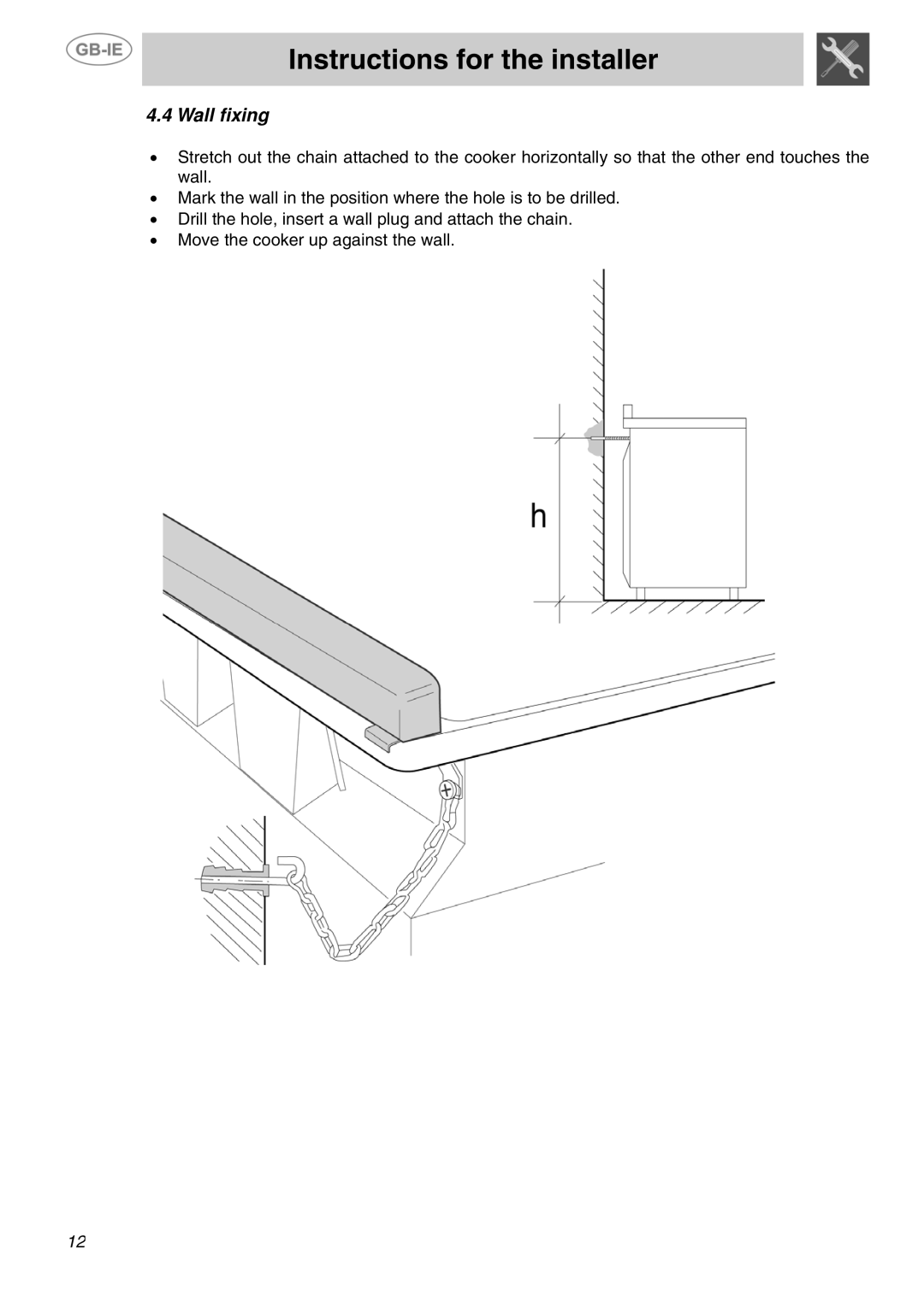 Smeg SUK90MFX5 manual Wall fixing 