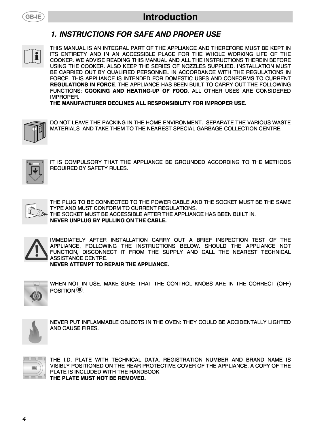Smeg SUK90MFX5 manual Introduction, Instructions For Safe And Proper Use 