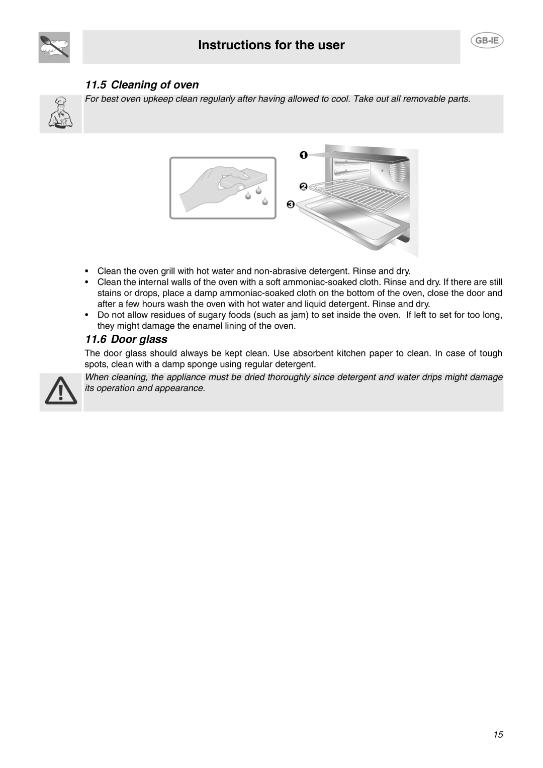 Smeg SUK91CMX5 manual Cleaning of oven, Door glass 