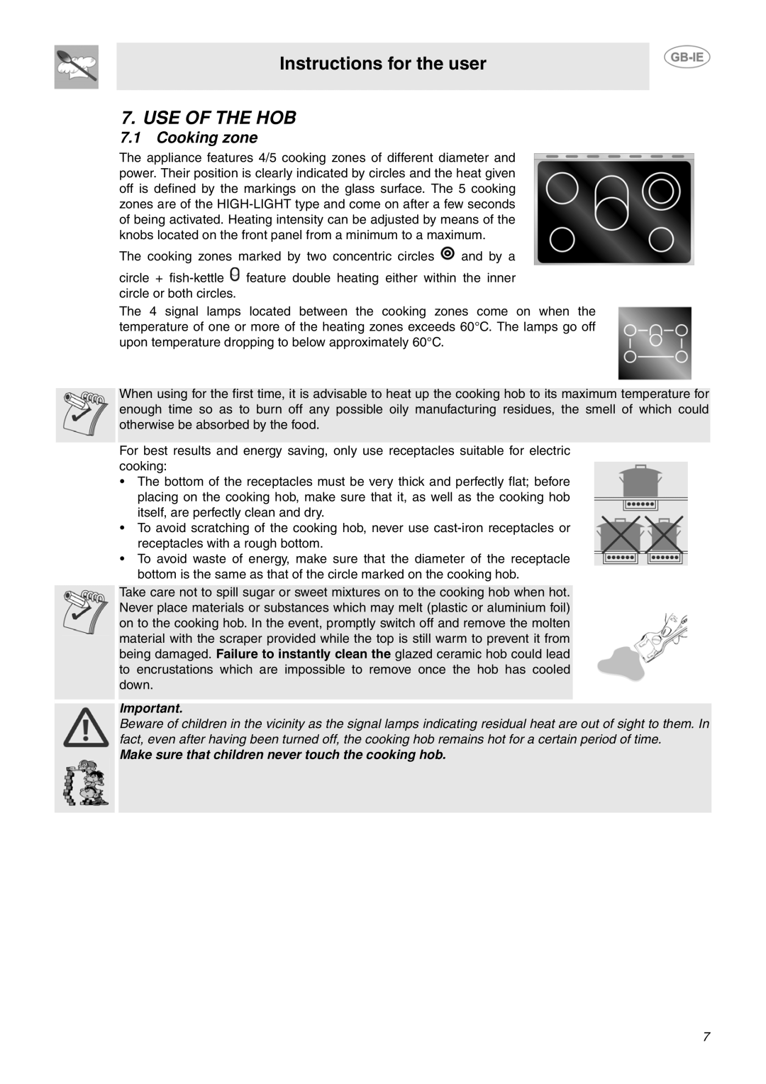 Smeg SUK91CMX5 manual USE of the HOB, Cooking zone 