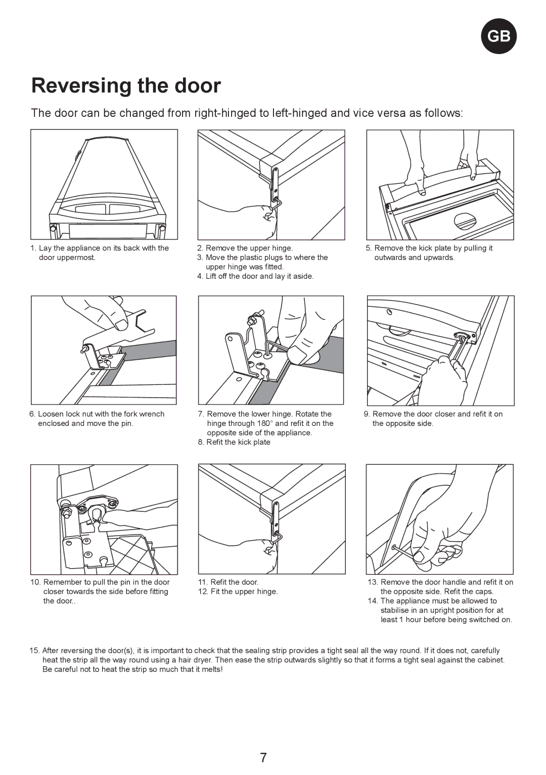 Smeg SW Range manual Reversing the door 