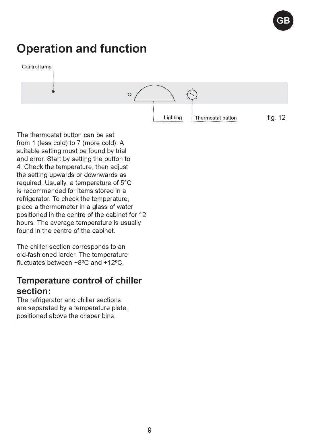 Smeg SW Range manual Operation and function, Temperature control of chiller section 