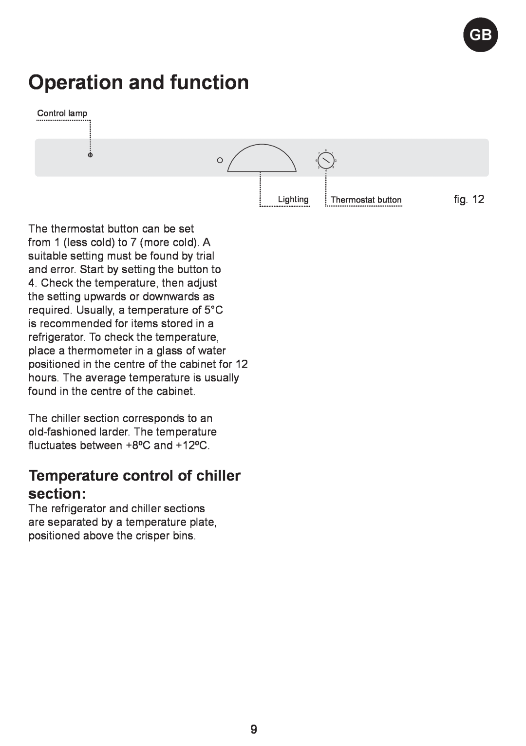 Smeg SW Range manual Operation and function, Temperature control of chiller section 