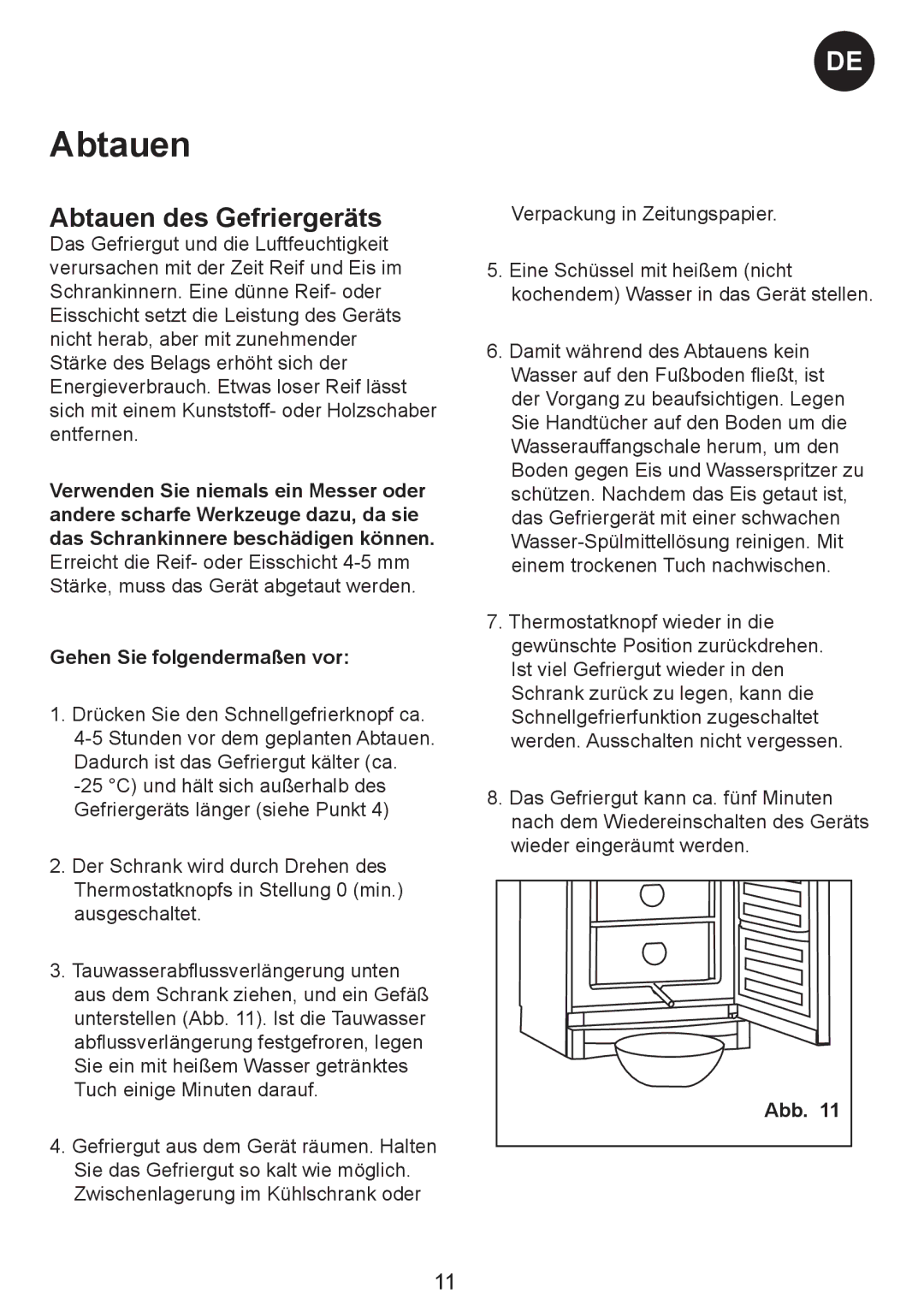 Smeg SW-Series manual Abtauen des Gefriergeräts 