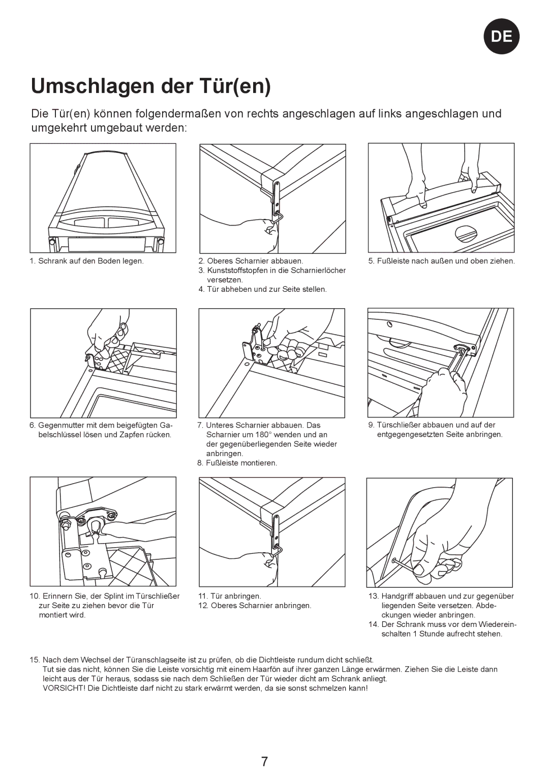 Smeg SW-Series manual Umschlagen der Türen 