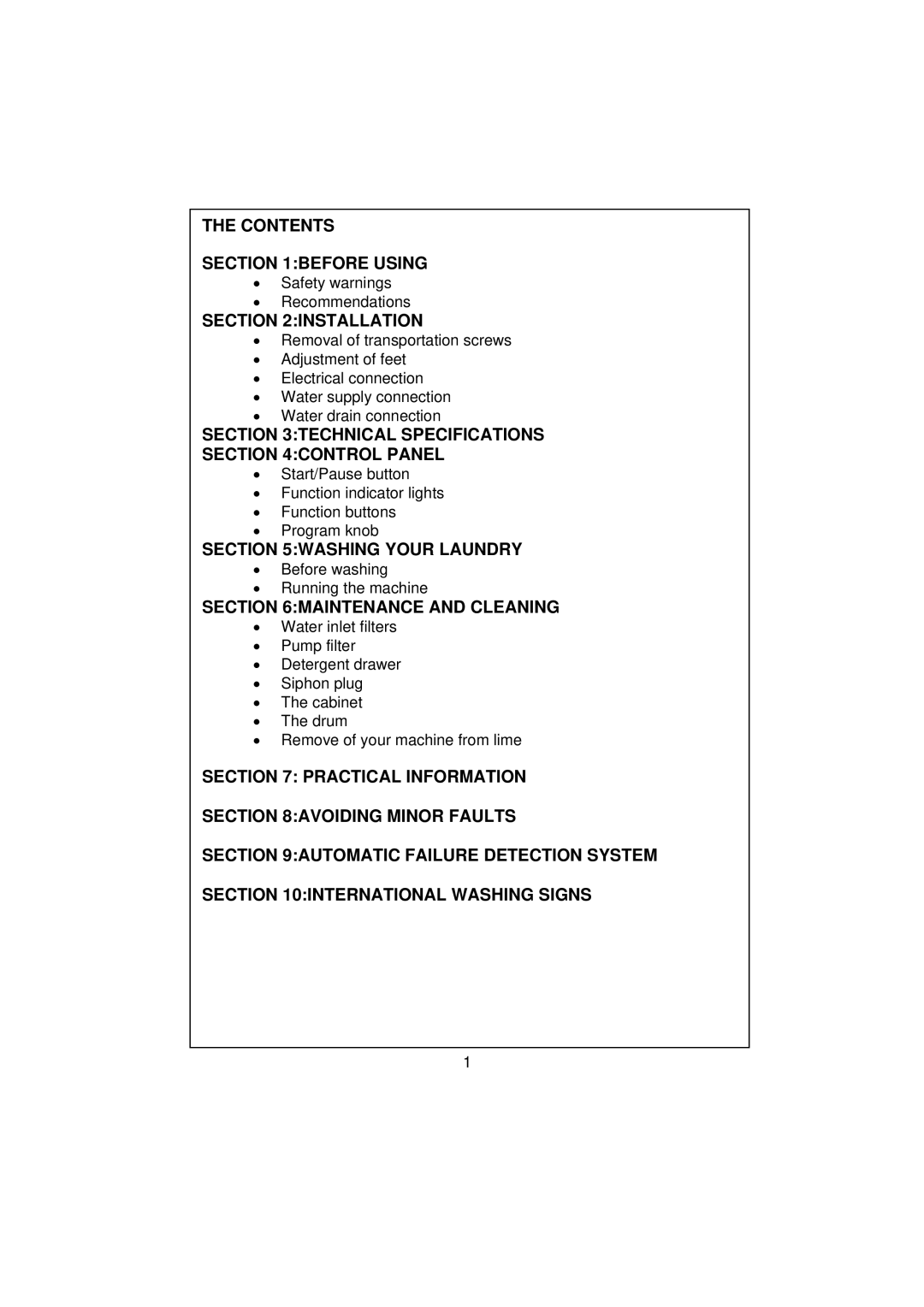 Smeg SWM65 user manual Contents Before Using, Installation, Technical Specifications Control Panel, Washing Your Laundry 