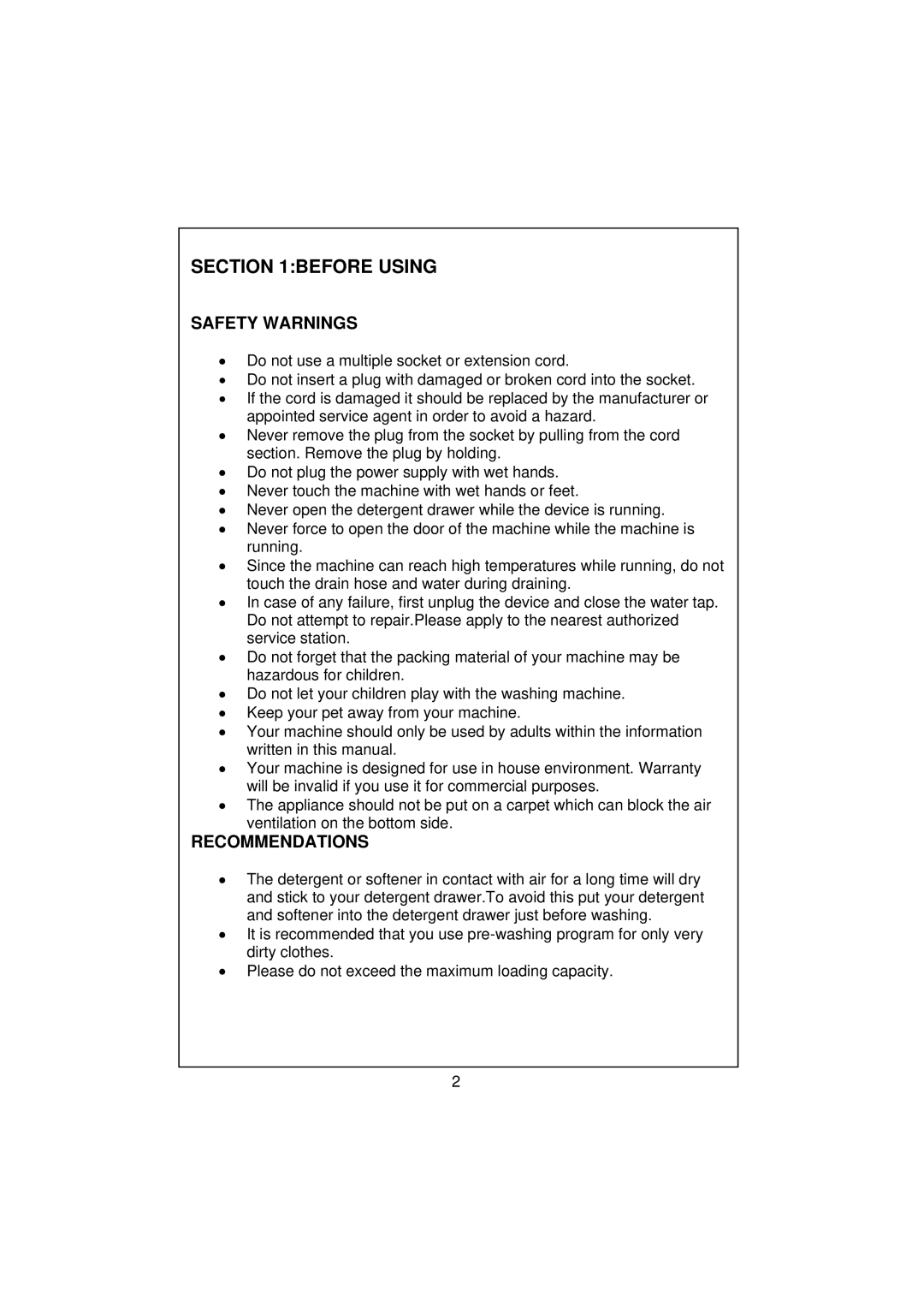 Smeg SWM65 user manual Before Using, Safety Warnings, Recommendations 