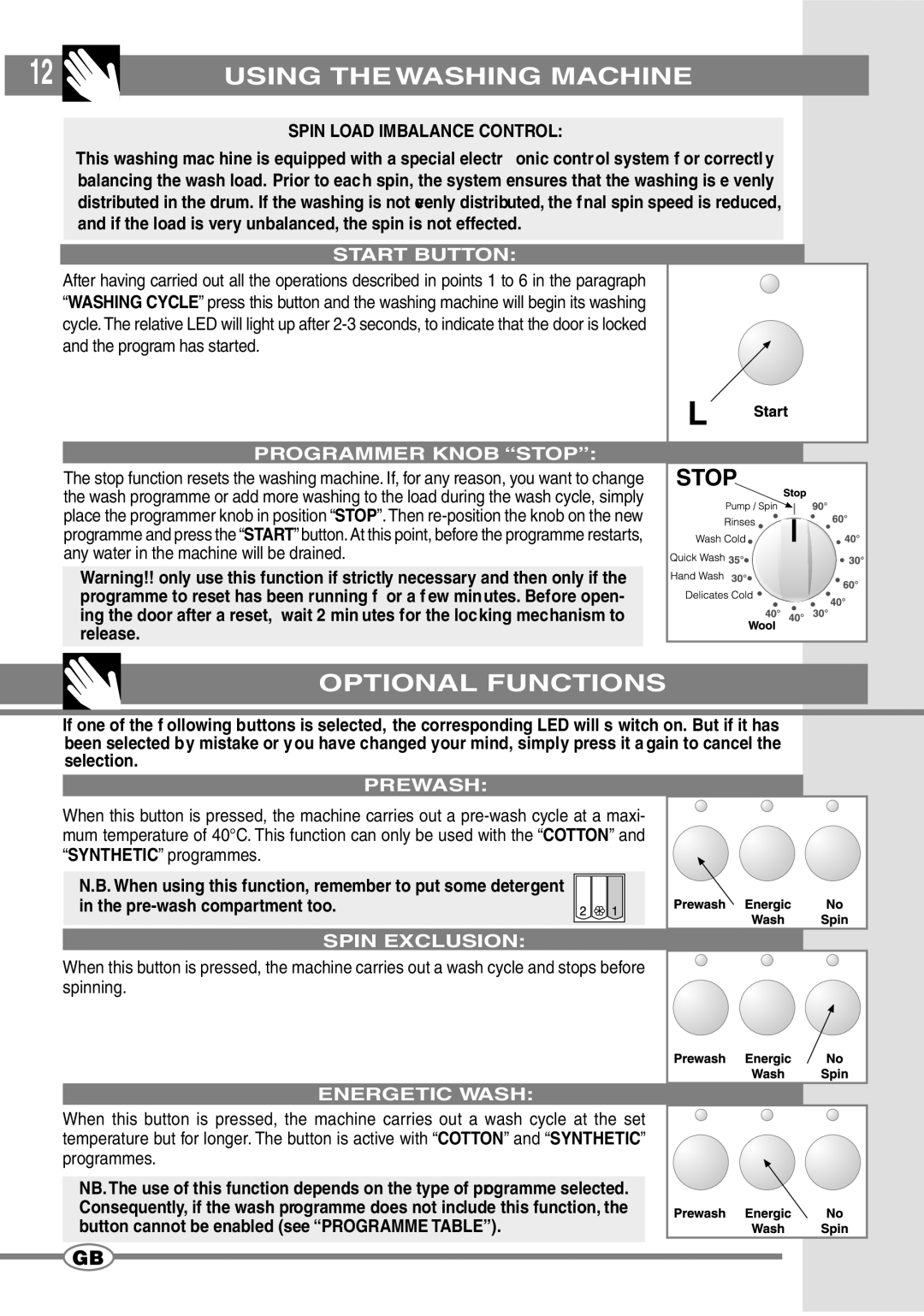 Smeg SWM65EG manual Optional Functions 