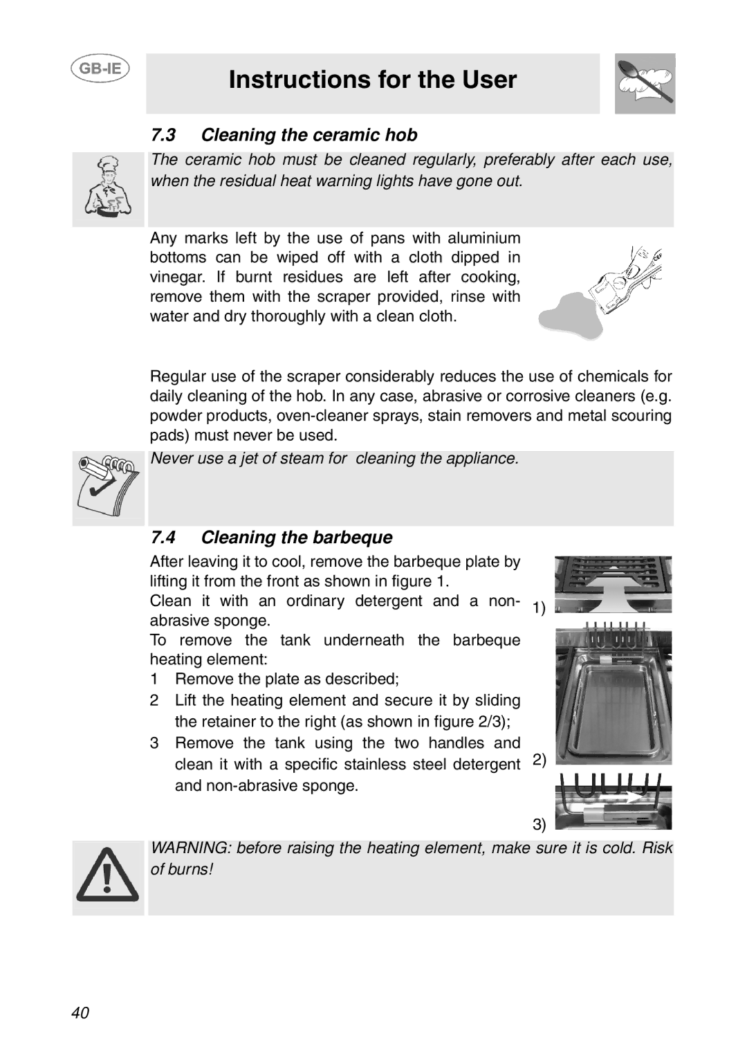 Smeg T18G8X2UG manual Cleaning the ceramic hob, Cleaning the barbeque 