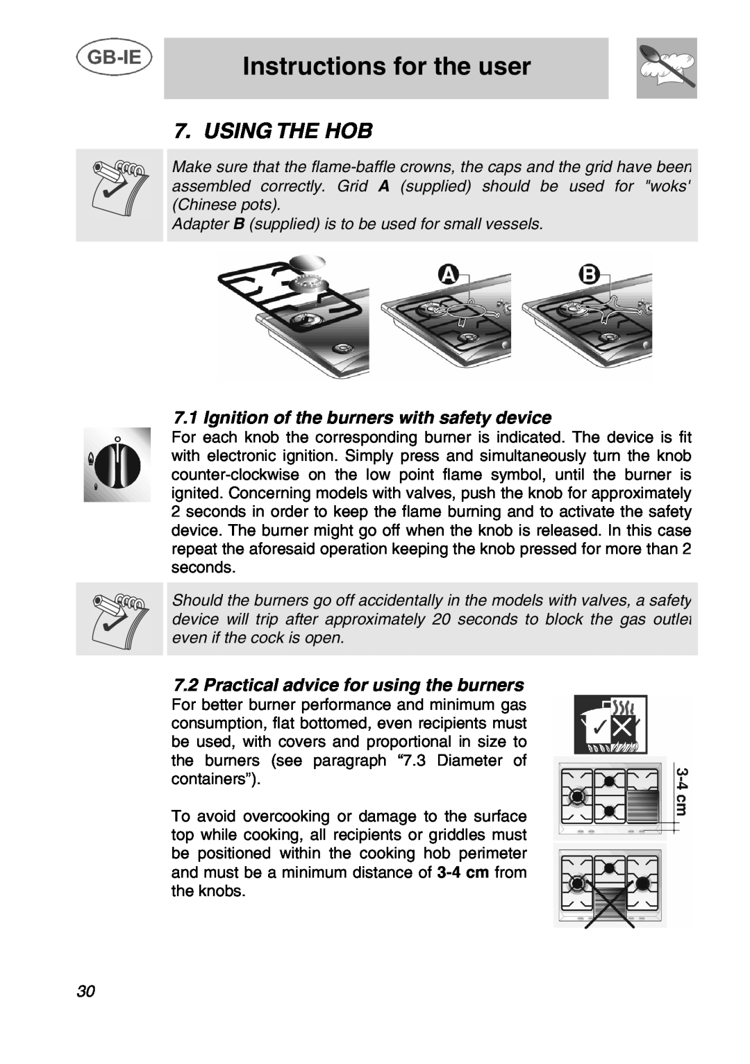 Smeg T2740N1NL manual Instructions for the user, Using The Hob, Ignition of the burners with safety device 