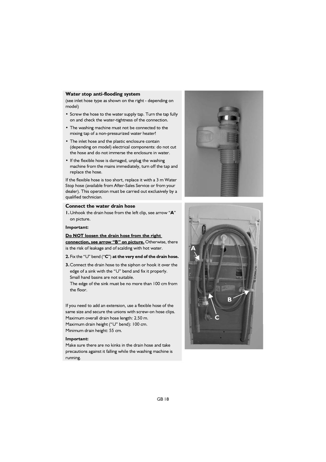 Smeg TLS8, TLS6 manual Water stop anti-flooding system, Connect the water drain hose 