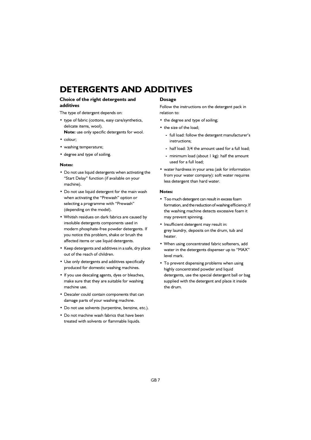 Smeg TLS6, TLS8 manual Detergents and Additives, Choice of the right detergents and additives, Dosage 