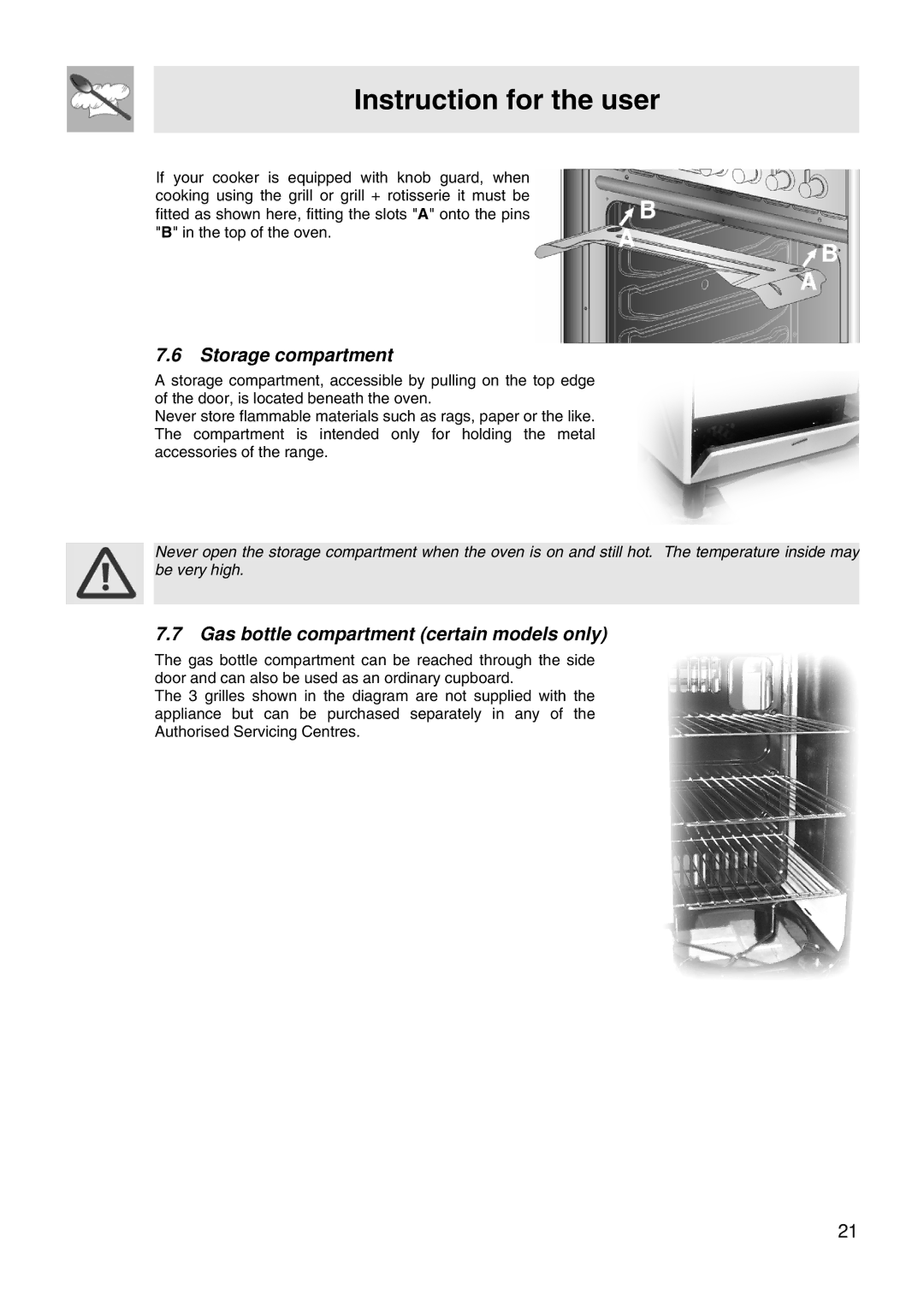 Smeg VA61XVG, VA91XVG manual Storage compartment, Gas bottle compartment certain models only 