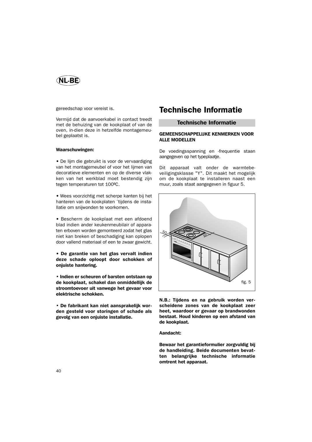 Smeg Vitroceramic manual Technische Informatie, Nl-Be 