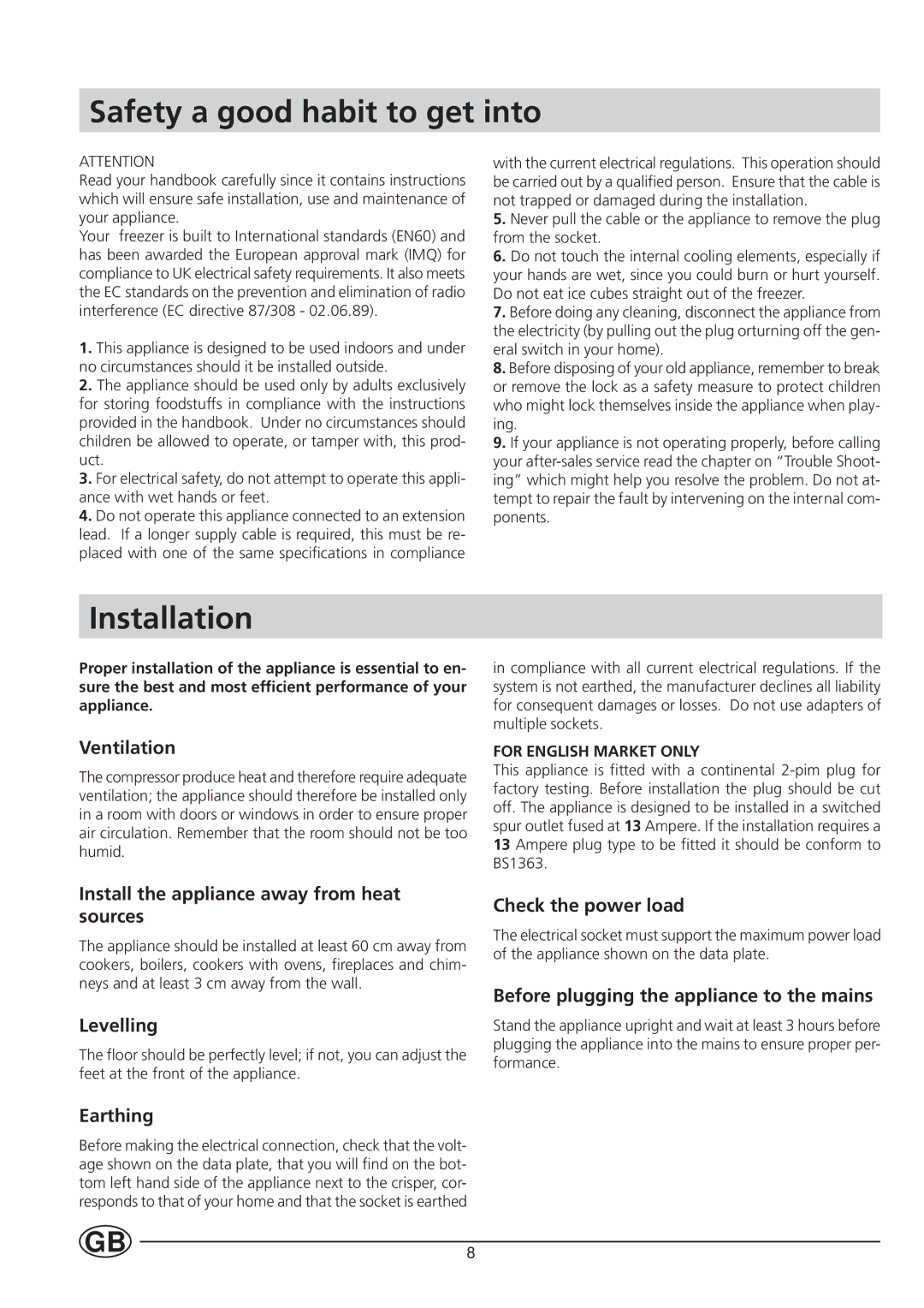 Smeg VR105B specifications Safety a good habit to get into, Installation 