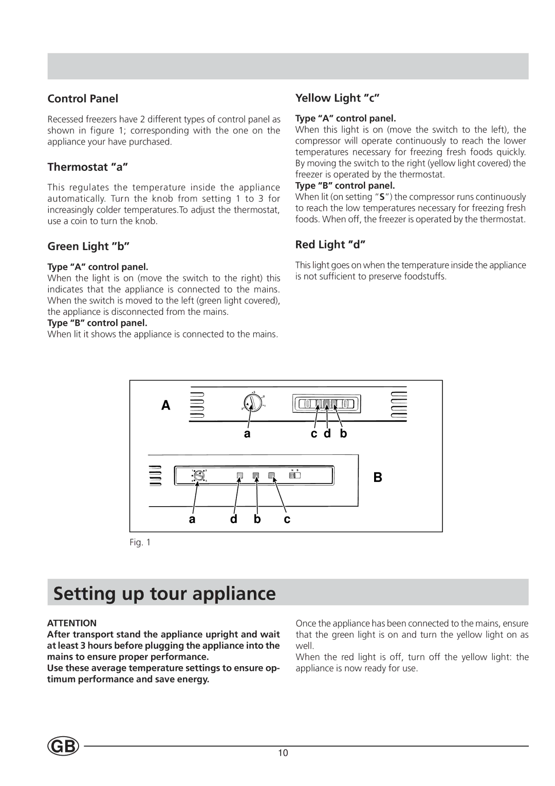 Smeg VR105B specifications Setting up tour appliance 